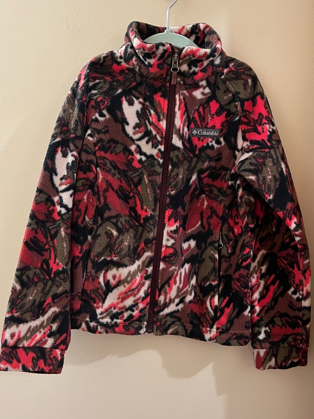 Kids Columbia Red, Brown & Black Patterned Fleece Jacket